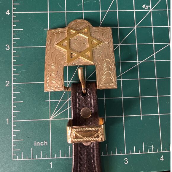 Bob Dunn Curious George Aspen Leather Western Belt w/ Star of David Buckle Rare - Picture 6 of 8